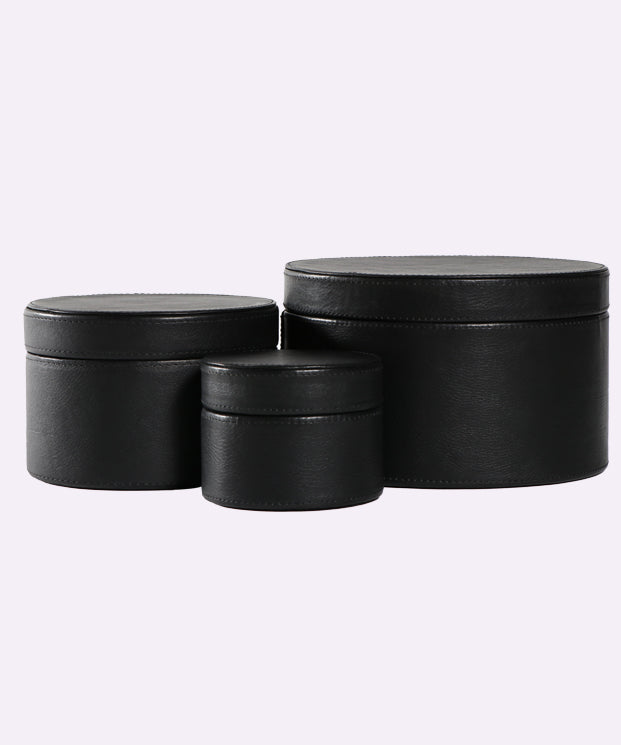 Real Leather Organizer Round Box