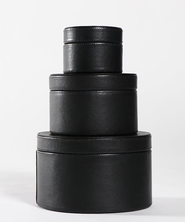 Real Leather Organizer Round Box