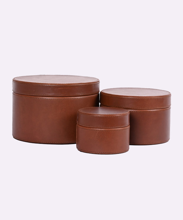 Real Leather Organizer Round Box